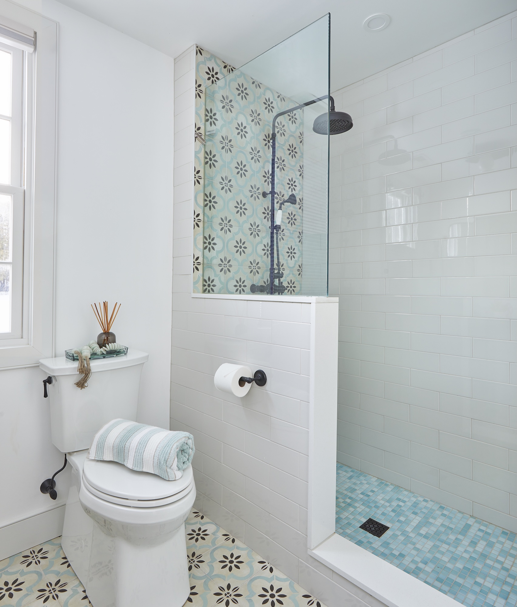 Bathroom Design Blue Tile Shower