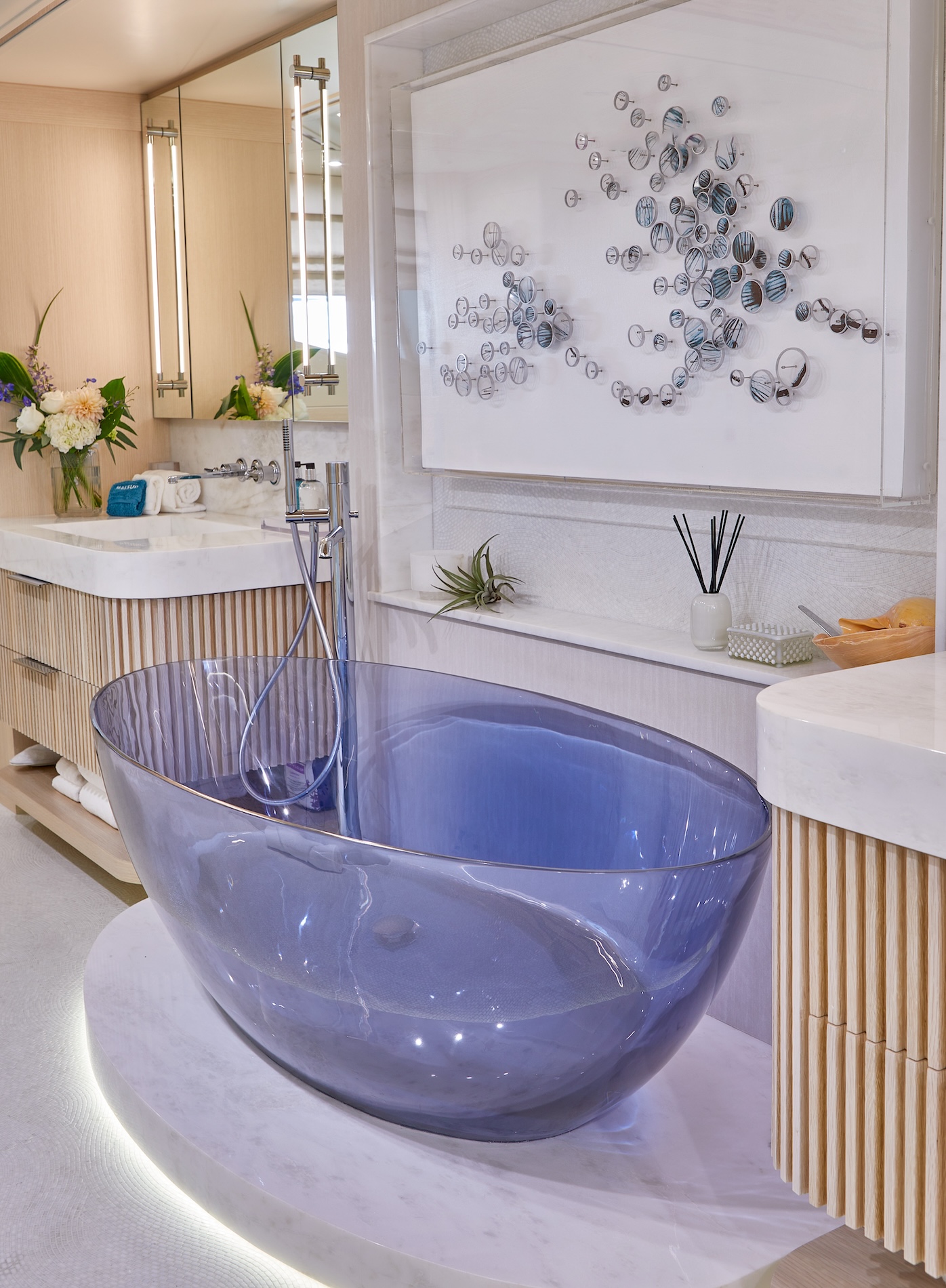 Blue Glass Bathtub Design Yacht Interior Design