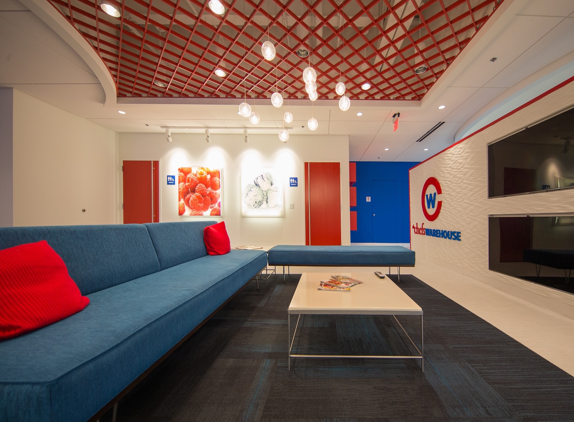 Blue Sofa Red Accent Pillows