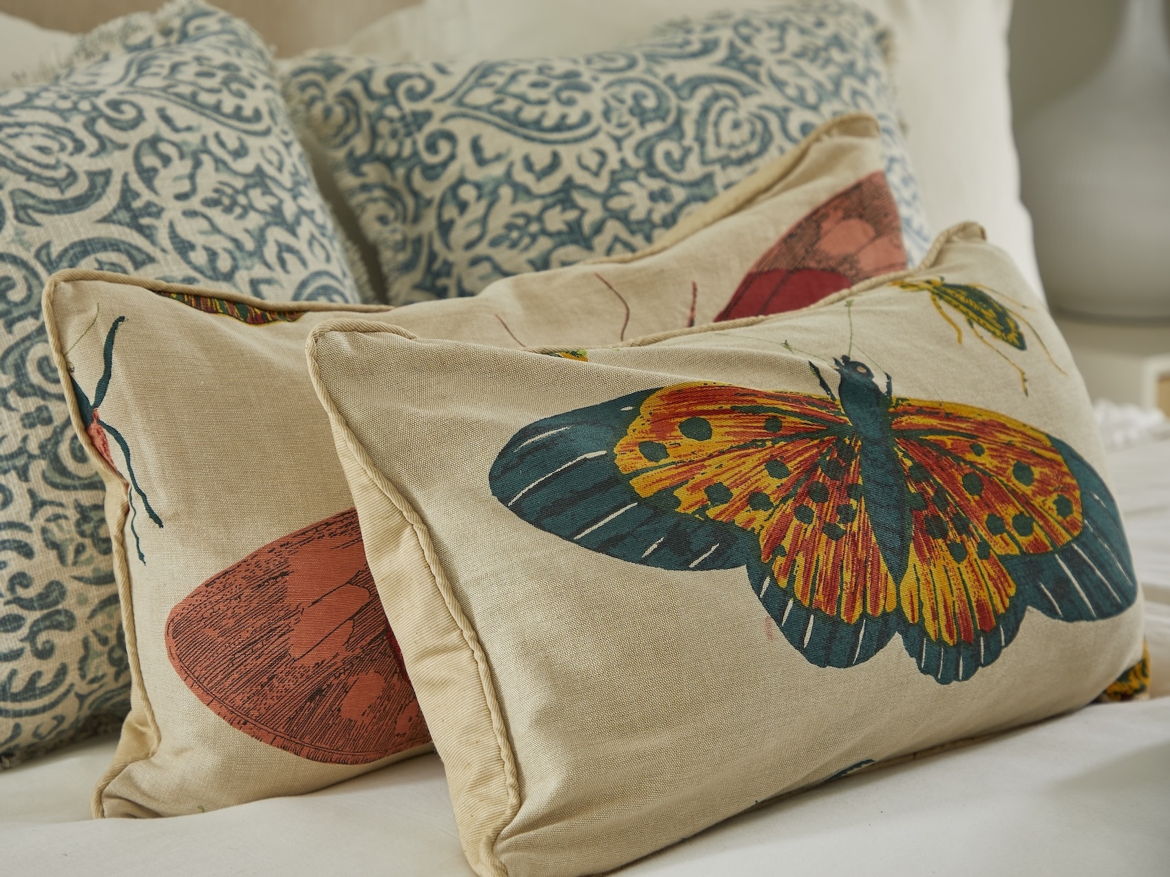 Embroidered Butterfly Accent Pillow