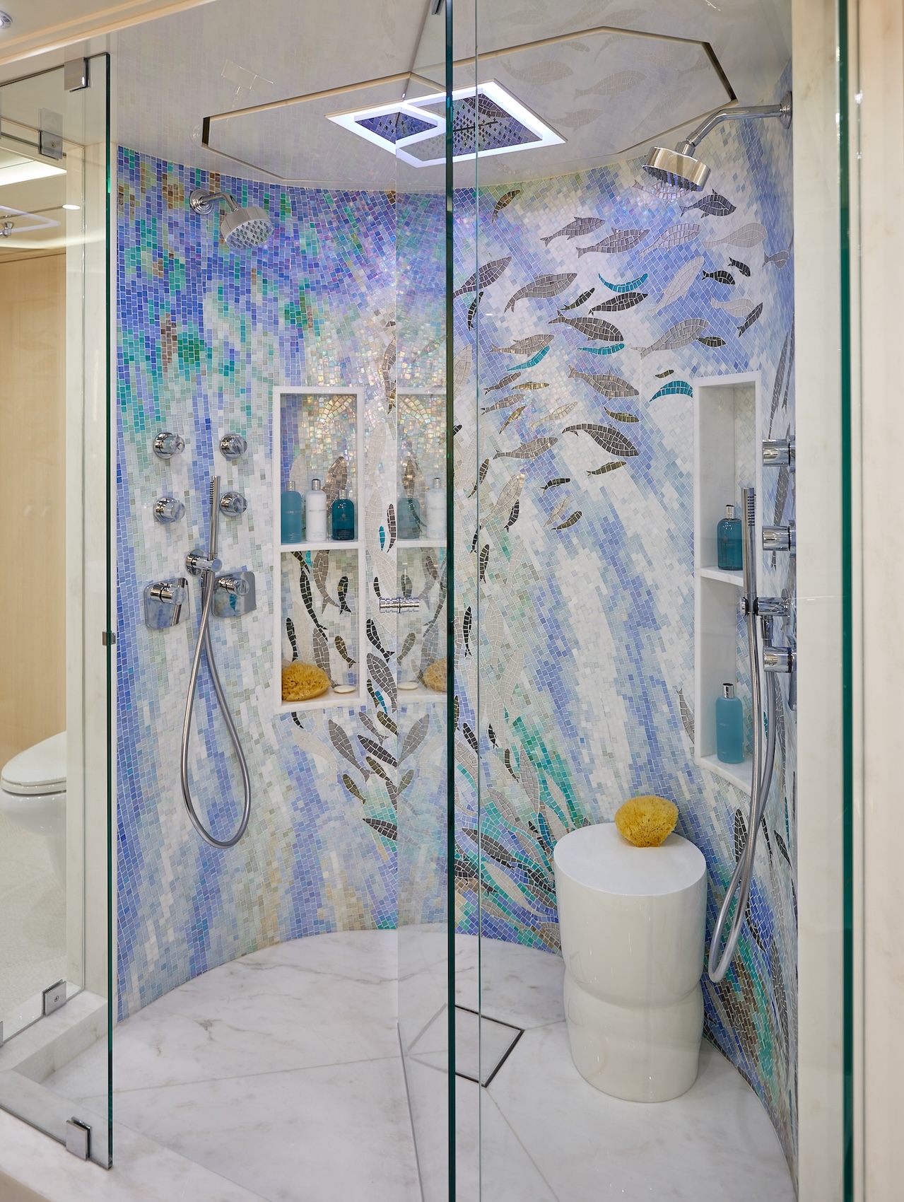 Shower With Custom Fish Tile Design