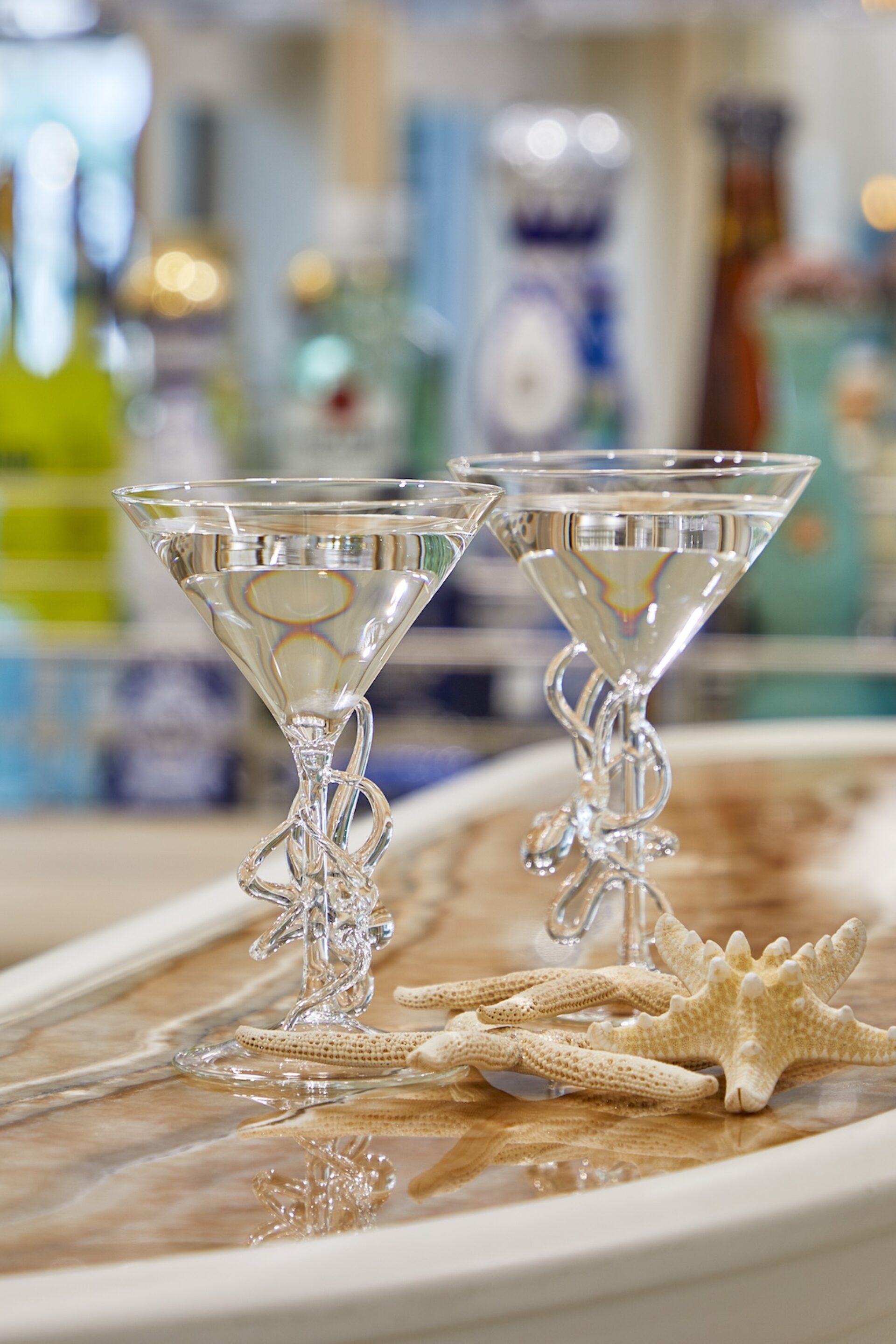 Two Martini Glasses With Octopus Tentacle Stems